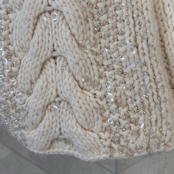 NWOT Kate Spade chunky knit wool ivory scarf beaded - Picture 2 of 5